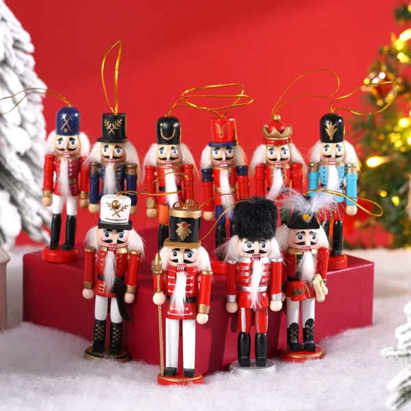 Mini Nutcracker Ornaments Wooden 10pcs 12cm Christmas Tree Decor Set DIY Xmas for Holiday Party Decorating Kids Adult Gift