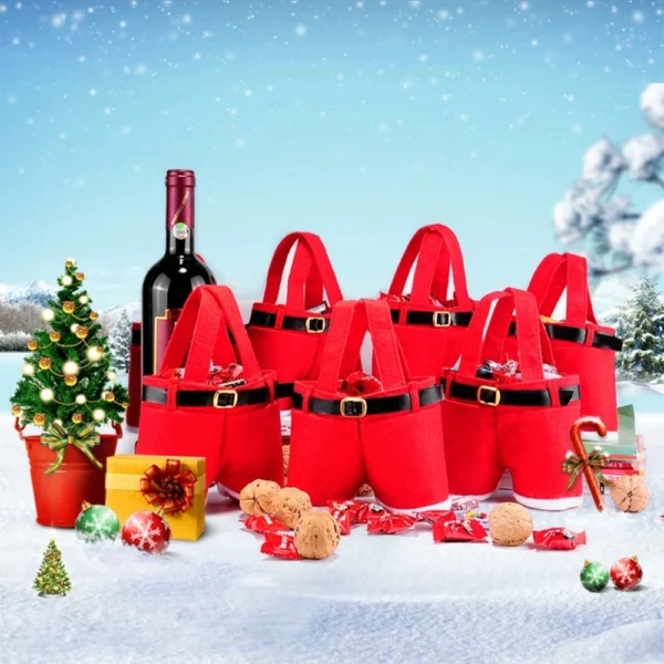 New Merry Christmas Gift Treat Candy Wine Bottle Holder Santa Claus Suspender Pants Trousers Decor Christmas Gift Bags Cute