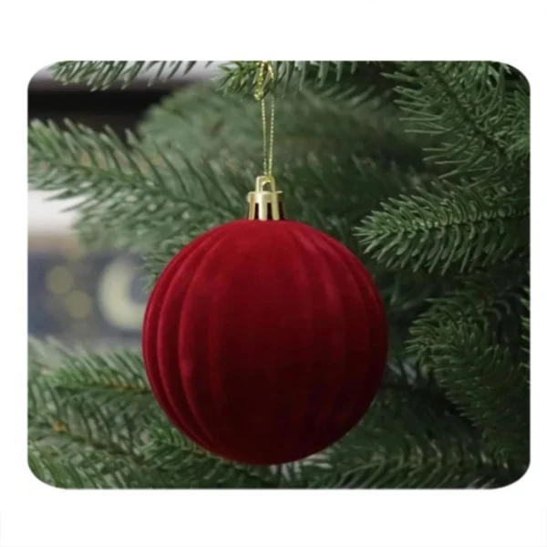 Velvet Christmas Ornaments Balls Flocked Christmas Tree Plastic Balls Xmas Hanging Ornaments Decoration 3.1 Inch 9pcs